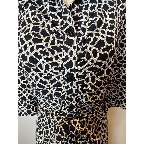 Laundry by Shelli Segal Dress Women 8‎ Black Ivory Greek Key Belted Button Front - Picture 8 of 11